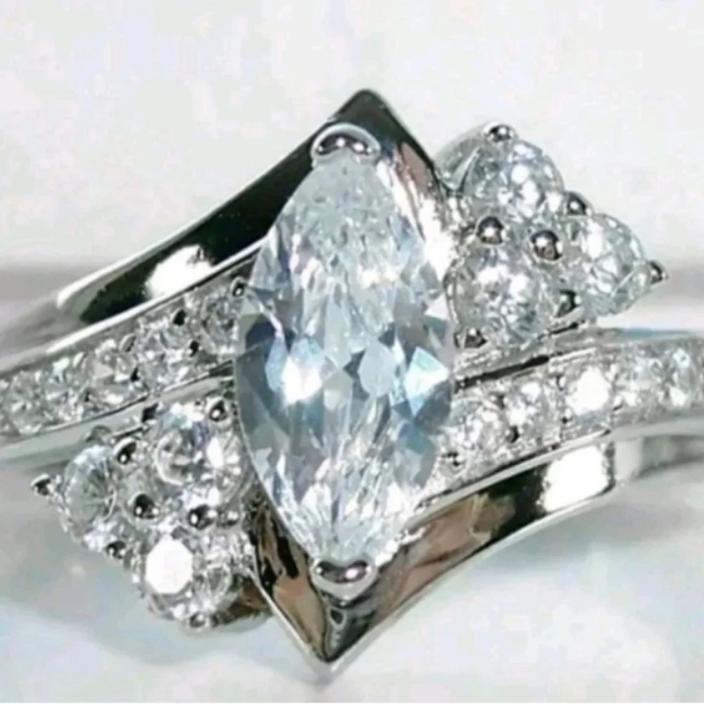 3ct Marquise Cut Lab Created Diamond 14k White Gold Plated Ring